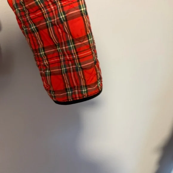 Talbots Red Plaid Quilted Jacket Black Trim Preppy Women’s medium - Picture 7 of 15